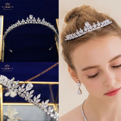 Coronas de diademas de novia de cristal de circón brillante europeo accesorio para el cabello de boda Foto 1 de 4