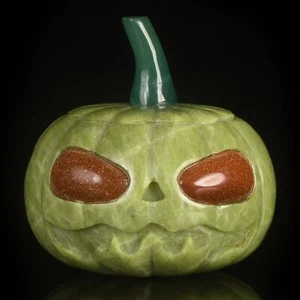 3.03" Natural Nephrite Pumpkin Skull Carving halloween decoration gift, #37E27 - Picture 1 of 8