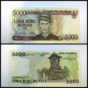 Bank of Indonesia 5000 Rupiah Lima Ribu 1986 Banknote Paper TOH044517 - Picture 1 of 3