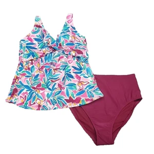 Kathy Ireland Ladies 2 Piece Set Swimsuit Printed Tankini w Briefs Large Size - Picture 1 of 9