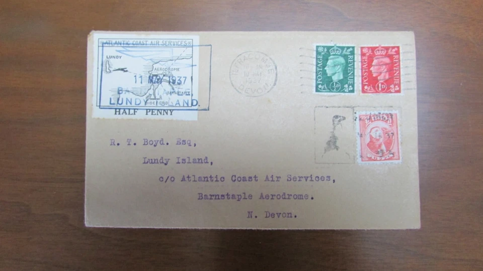 LUNDY ISLAND AITCHISON 11 AIRMAIL USED ON COVER MAY 11 1937 - Image 1 of 1