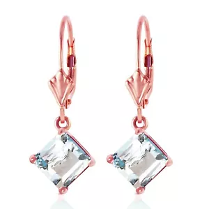 14K. GOLD LEVERBACK EARRING WITH NATURAL AQUAMARINES (Rose Gold) - Picture 1 of 5