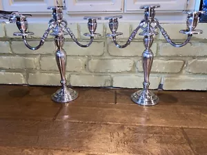 (2) REED & BARTON - #4080 CANDELABRO PLACCATO ARGENTO - De - Champlain Ship Hallmark - Foto 1 di 12