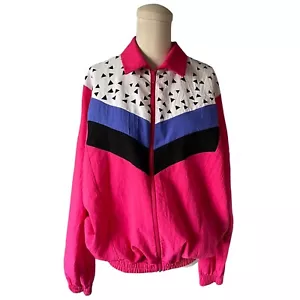 Chaqueta geográfica vintage años 80 años 90 EE. UU. rosa brillante rompevientos a rayas talla L - Imagen 1 de 7