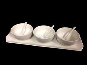Dipping bowls Set of 7 ( 3 Bowls +3 Spoons +Tray ) White China Quality Porcelain - Picture 1 of 5