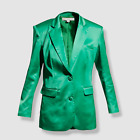 $428 Ronny Kobo Women's Green Alex Charmeuse Blazer Jacket Coat Size L