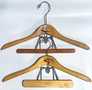 2 Vtg SETWELL Wooden Hangers For Suit Jacket Trousers Pants Heavy Duty Set USA - Picture 1 of 13