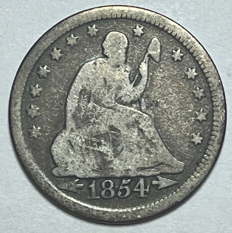 1854 Seated Liberty Quarter; Nice VG Arrows and Rays 25C Cover