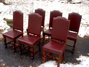 Six Spanish Revival Studded Colonial Styled Dining Chairs
