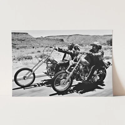 Impresión de póster de arte de pared en blanco y negro de motocicleta de película Easy Rider años 60 Foto 1 de 4