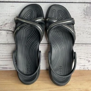 Crocs Meleen Womens Black Silver Trim Cross Band Sling Back Sandals Size 11 - Picture 1 of 10