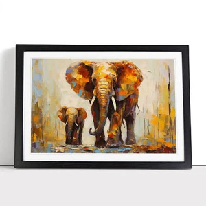 Elephant Palette Knife Framed Wall Art Poster Canvas Print Picture Home Painting - Picture 1 of 9