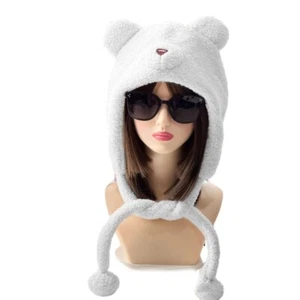 Plush Hat Soft and Warm Fleece Beanie Hat with Adorable Bear Ears Earflap - Picture 1 of 10