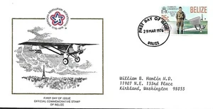 BELIZE 1976 FIRST DAY COVER, AMERICAN BICENTENNIAL CHARLES LINDBERGH AND SPIRIT - Picture 1 of 2