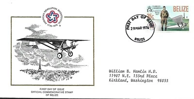 BELIZE 1976 FIRST DAY COVER, AMERICAN BICENTENNIAL CHARLES LINDBERGH AND SPIRIT - Image 1 of 2