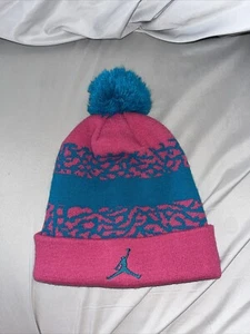 Nike JORDAN JUMPMAN Hat Cap Knit Beanie Pink/Teal Pom Winter Fall Spring Limited - Picture 1 of 5