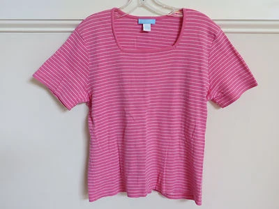 Jennifer Moore Pink White Striped Short Sleeve Cotton Shirt Size Large EUC - Изображение 1 из 2