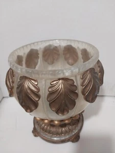 ANTIQUE MOUNTED Bowl Acrylic/Glass/Unknown Poured Bronze Leaves pedestal stand - Picture 1 of 7