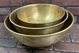 Vintage Brass Pedestal Footed Nesting Bowl Set Large Planter Serving bowls Lot - Picture 1 of 18