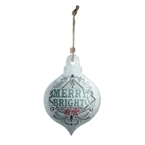 Midwest 20" Galvanized Metal "Merry & Bright" Ornament Christmas Wall Hanging - Picture 1 of 3