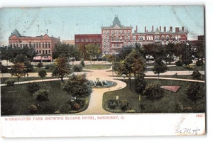 1908 Postcard Washington Park & Sloane Hotel Sandusky Ohio German Litho - Picture 1 of 2
