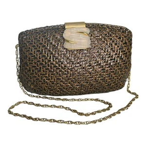 Bolso de mano RODO ITALY vintage MARRÓN Y NEGRO ESMALTADO MIMBRE CLUTCH - Imagen 1 de 12