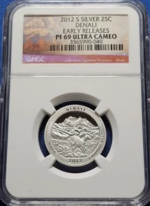 A 2012 S SILVER 25C DENALI PF 69 ULTRA CAMEO NGC ATB QUARTER - Picture 1 of 2