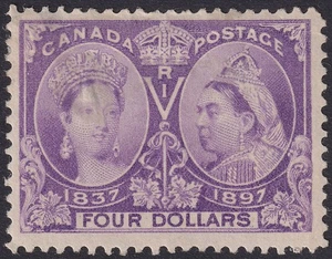 Canadá 1897 QV Jubilee $4 violeta como nuevo SG139 gato £1400 adhesión y SERIO delgado - Imagen 1 de 2
