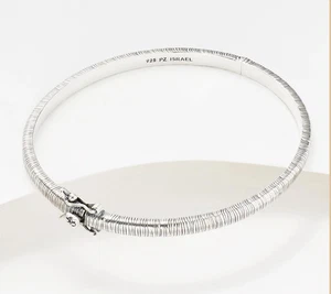 Or Paz Sterling Silver Bark Texture Signature Hinged Bangle 6-3/4" - Picture 1 of 1