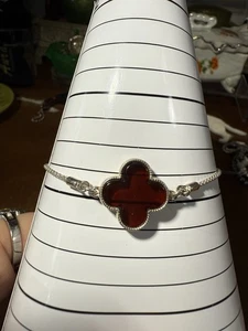 Pulsera ajustable Bolo de trébol 925, plata de ley ámbar, cereza roja - Imagen 1 de 3