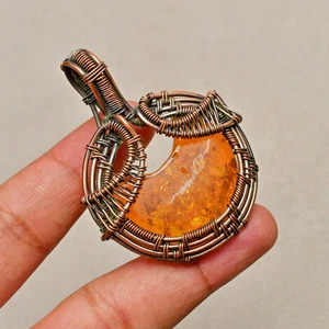Baltic Amber Gemstone Copper Wire Wrapped Pendant Handmade Jewelry Pendant 2.16" - Picture 1 of 8