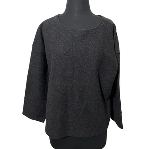 Suéter Eileen Fisher 100% Lana Merino Cuello Barco Gris Oscuro Cuadrado Calce Relajado XL - Imagen 1 de 13