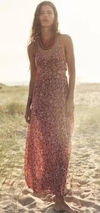 ZARA MAROON V-NECK FLORAL PRINT THIN STRAPS MIDI DRESS CUT-OUT SIZE XL 2157/236 - Picture 1 of 9