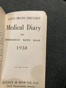 Vintage Scott's Emulsion Medical Diary And Emergency Note Book 1938 Rare - Bild 1 von 18