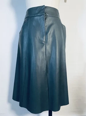 ZARA forest green faux leather front slit A line  knee length skirt  size L - Image 1 of 4