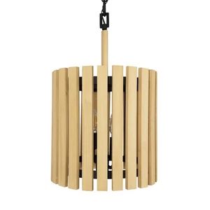 Varaluz 387P02 Suratto 2 Light 12"W Wood Pendant - Matte Black / Honey Blonde - Picture 1 of 12