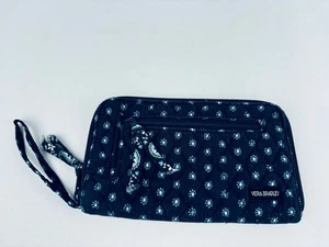 Portafoglio Vera Bradley trapuntato blu classico taglia media fiori polso - Foto 1 di 9