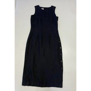 Talbots Women’s Size 6 Irish linen Sheath Black Classic Dress Buttons - Picture 1 of 7