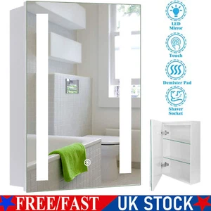 LED Bathroom Mirror Cabinet w/ Demister Lights Shaver Socket Demister Wall Mount - Picture 1 of 19