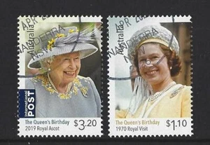 AUSTRALIA 2020 PAR DE SELLOS DE CUMPLEAÑOS QUEENS BIEN USADOS - Imagen 1 de 1