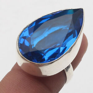K11731 Blue Quartz Sterling Silver Plated Ring US 7 Gemstone Jewelry