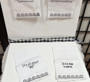 White Towels Linen 4 With Sayings  - Picture 1 of 6