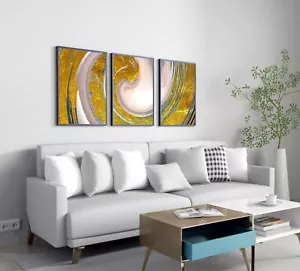 Quadri arte da parete su tela giallo senape e grigio per decorazione soggiorno - Foto 1 di 7