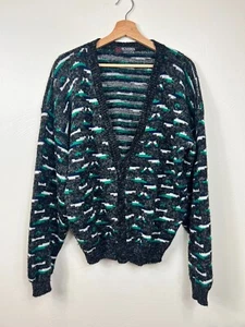 Vintage Scandia Mens Black Knit Button Up Sweater Cardigan Size XL Grunge USA - Picture 1 of 13