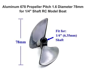 678 Aluminum Propeller Dia 78mm Pitch 1.4 for 1/4" Shaft Cable RC Model Boat - Picture 1 of 2