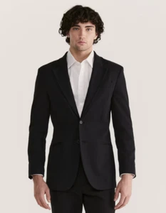 SABA Mens Black Wool Classic Lapel Two Button Lined Blazer Jackets Size 36 - Picture 1 of 7