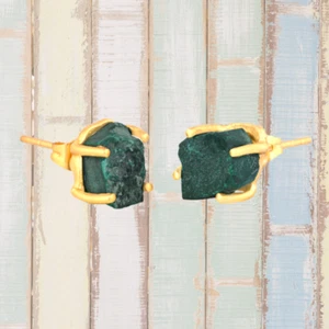 Raw Malachite Crystal Earrings Heart Chakra Healing Protection Stone Birthday - Picture 1 of 6