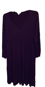 Solides schwarzes U-Ausschnitt gesmokte Taille KLEID ~ Damen Übergröße 0X (14W) ~ NEU mit Etikett - Bild 1 von 2