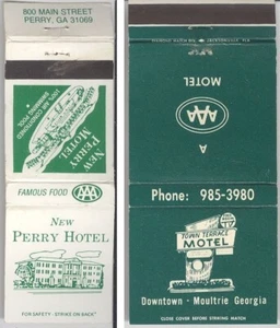 Set 2 Vintage Georgia Motel Streichholz Abdeckungen Perry Hotel Moultrie Stadtterrasse - Bild 1 von 8