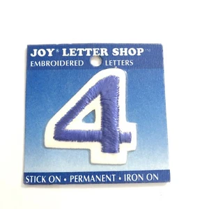 Parche bordado de hierro Joy Letter Shop número 4 azul número 4 1,5"" aplique artesanía - Imagen 1 de 6